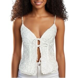 Revolve More To Come Josie Burnout Velvet Cami Top Sz.S White Bow Coquette Y2K